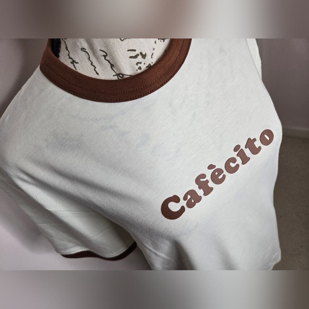 NWT Cactus Man Cafécito Cotton T-shirt Off-White with Brown Trim Size Small